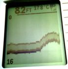 Inverse screen shows weed and soft silt as a dark band on top of hard silt or gravel